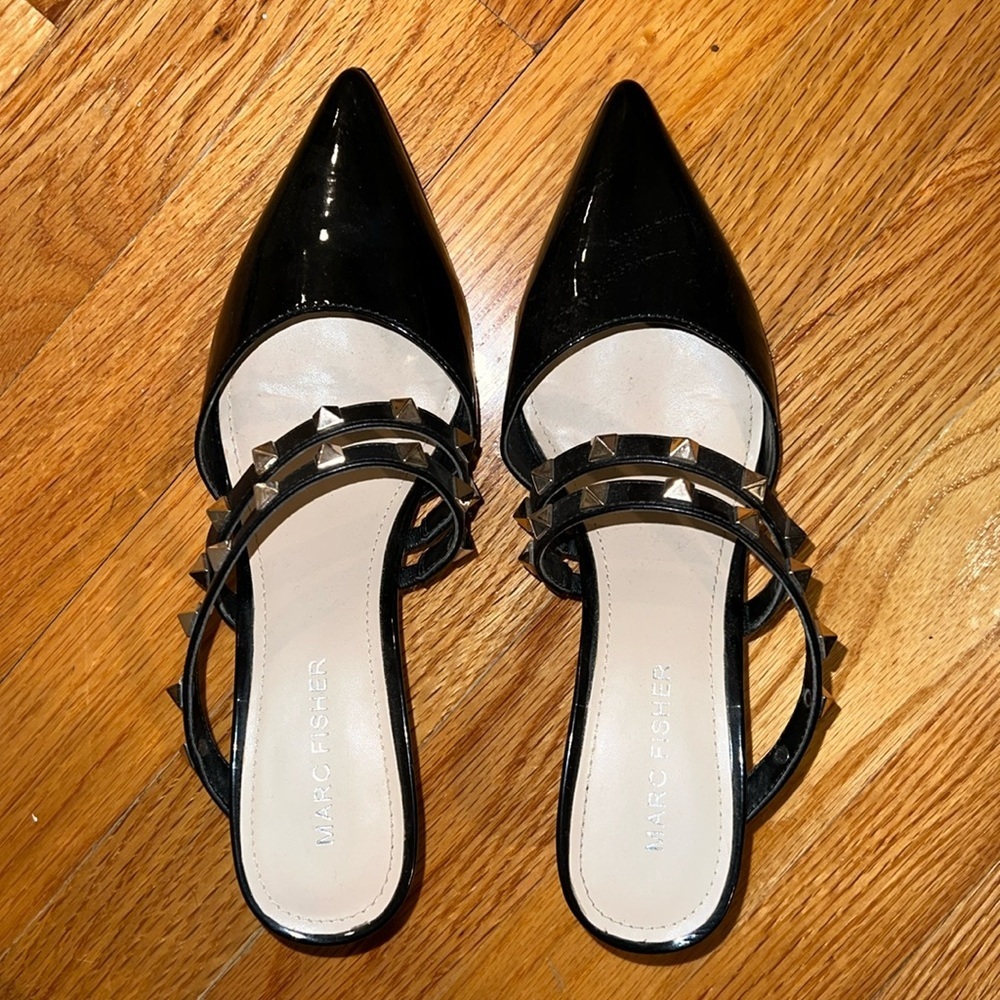 Marc Fisher Black Studded Pointed-Toe Heels - Picture 2 of 7